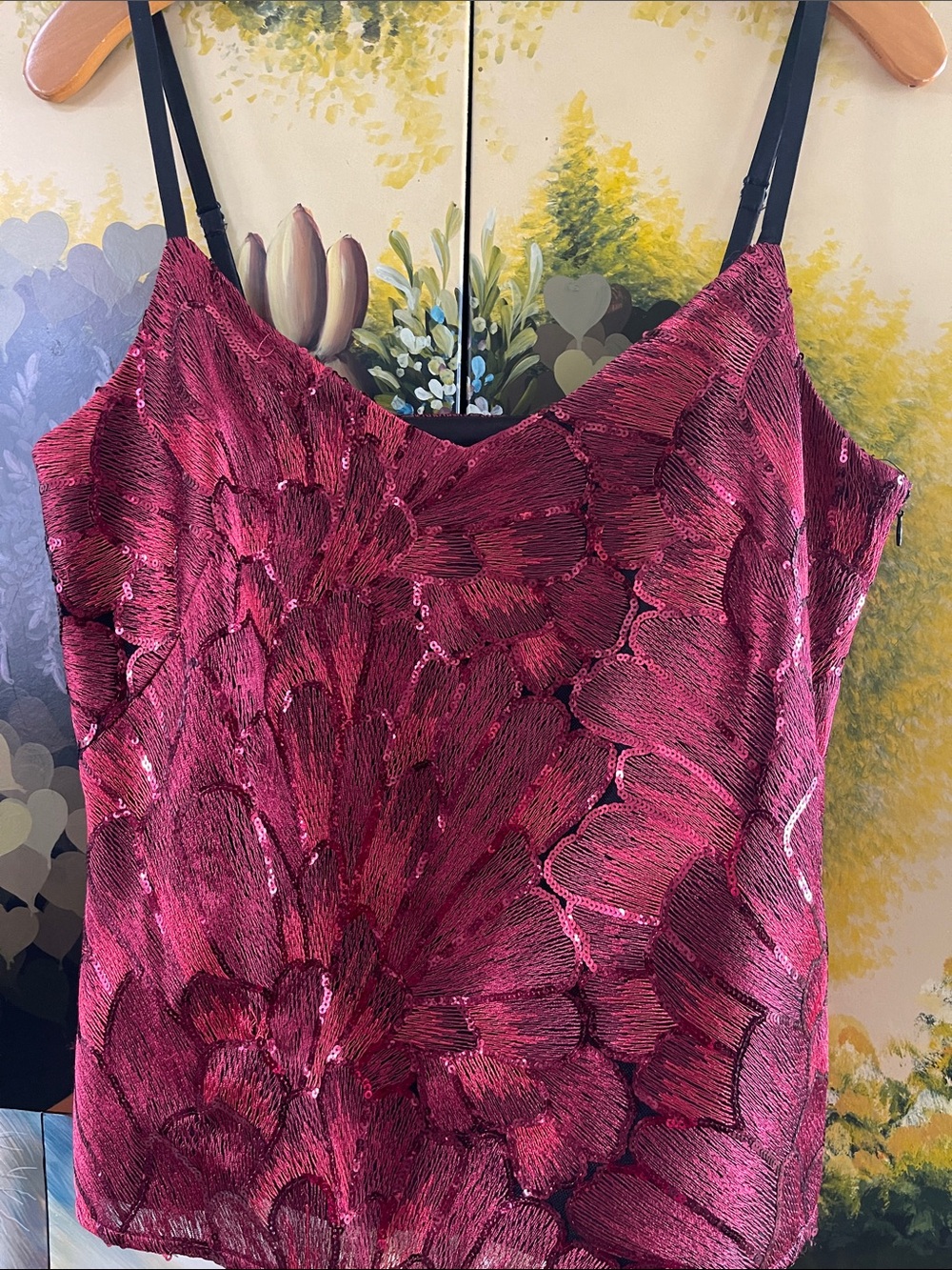 White House Black Market Red Sequin Floral Cami